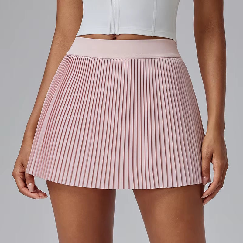 Wholesale Women'S Double Layers Yoga Skirt High Waist Pleated Tennis Golf Skirts with Pockets 2 in 1 Solid Color Sport Skorts