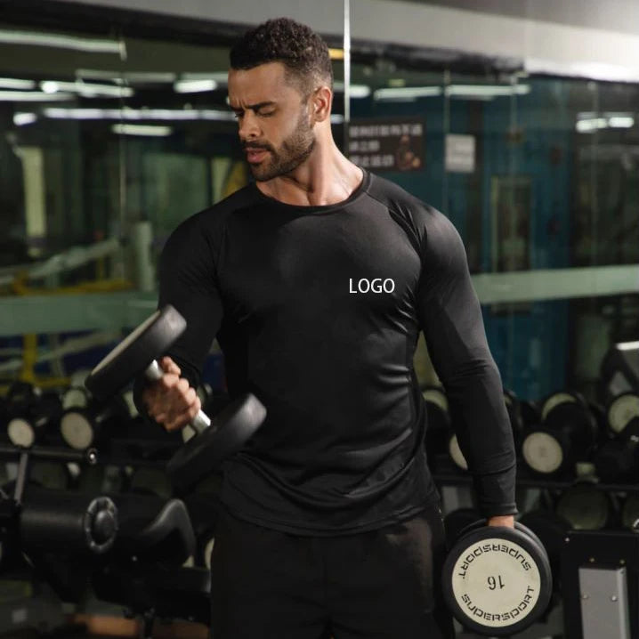 High Elastic Solid Color Long-Sleeved Gym T Shirt for Men