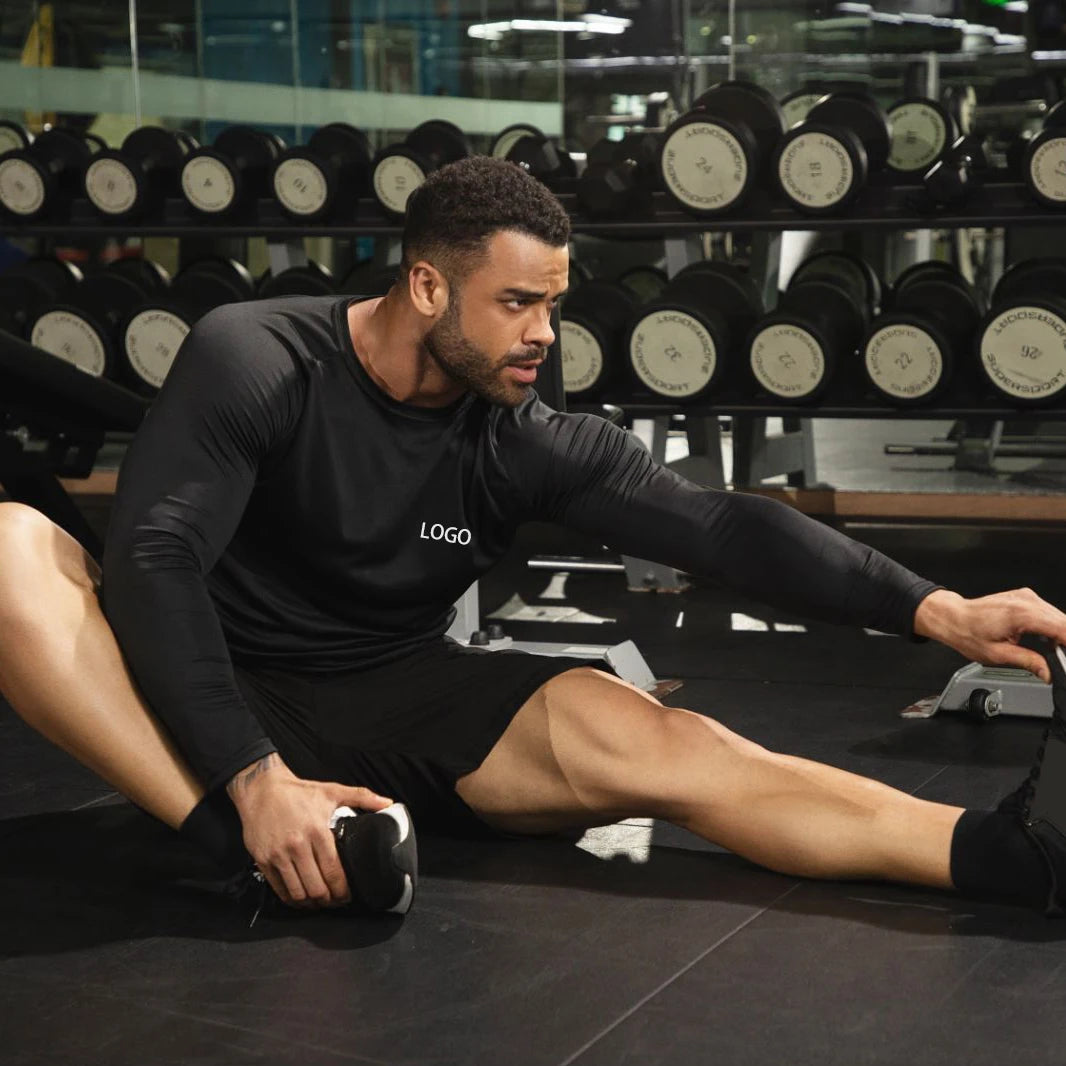 High Elastic Solid Color Long-Sleeved Gym T Shirt for Men
