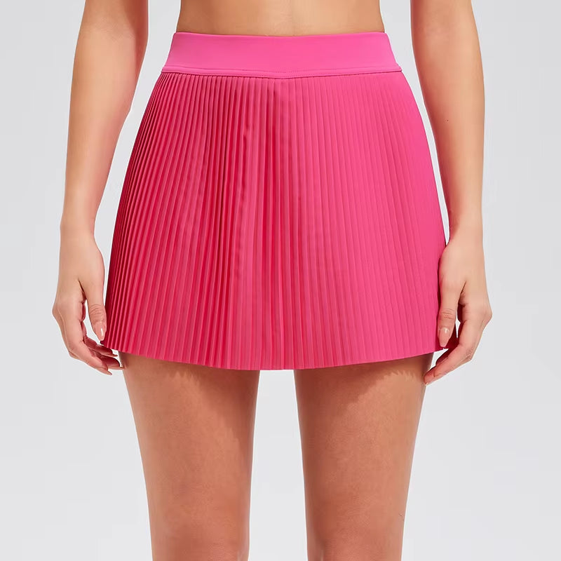 Wholesale Women'S Double Layers Yoga Skirt High Waist Pleated Tennis Golf Skirts with Pockets 2 in 1 Solid Color Sport Skorts