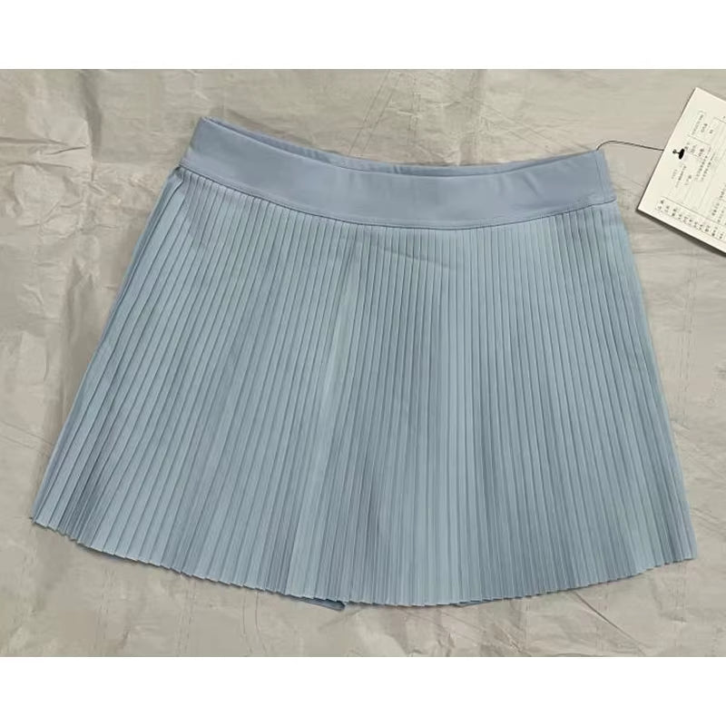 Wholesale Women'S Double Layers Yoga Skirt High Waist Pleated Tennis Golf Skirts with Pockets 2 in 1 Solid Color Sport Skorts