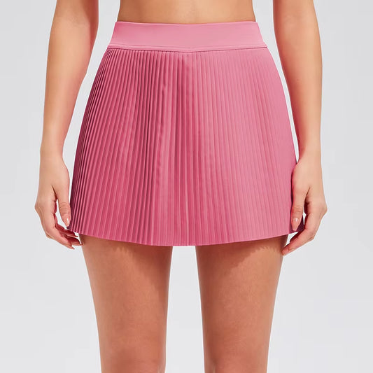 Wholesale Women'S Double Layers Yoga Skirt High Waist Pleated Tennis Golf Skirts with Pockets 2 in 1 Solid Color Sport Skorts